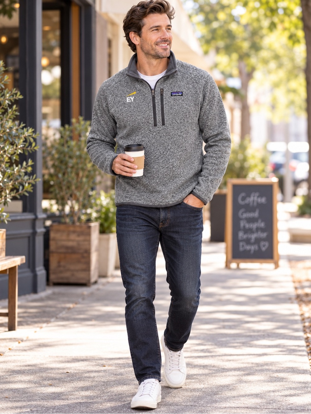Patagonia Better Sweater 1/4 Zip Gray EY Ernst & Young Men M 25523